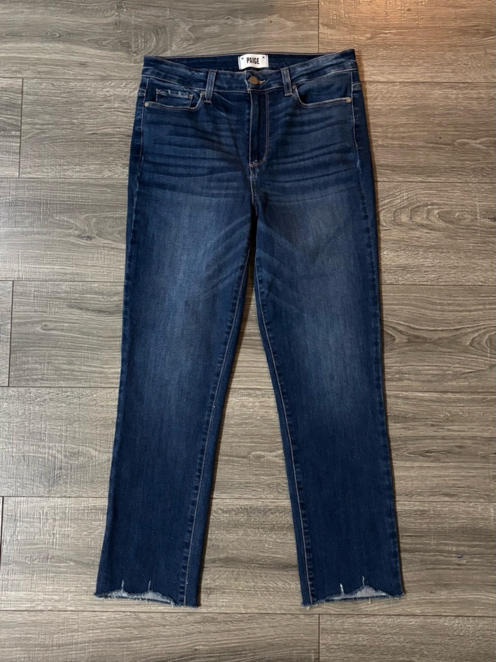 PAIGE Dark Wash Skinny Jeans Raw Hem Mid Rise Women’s Size 30 Stretch Denim